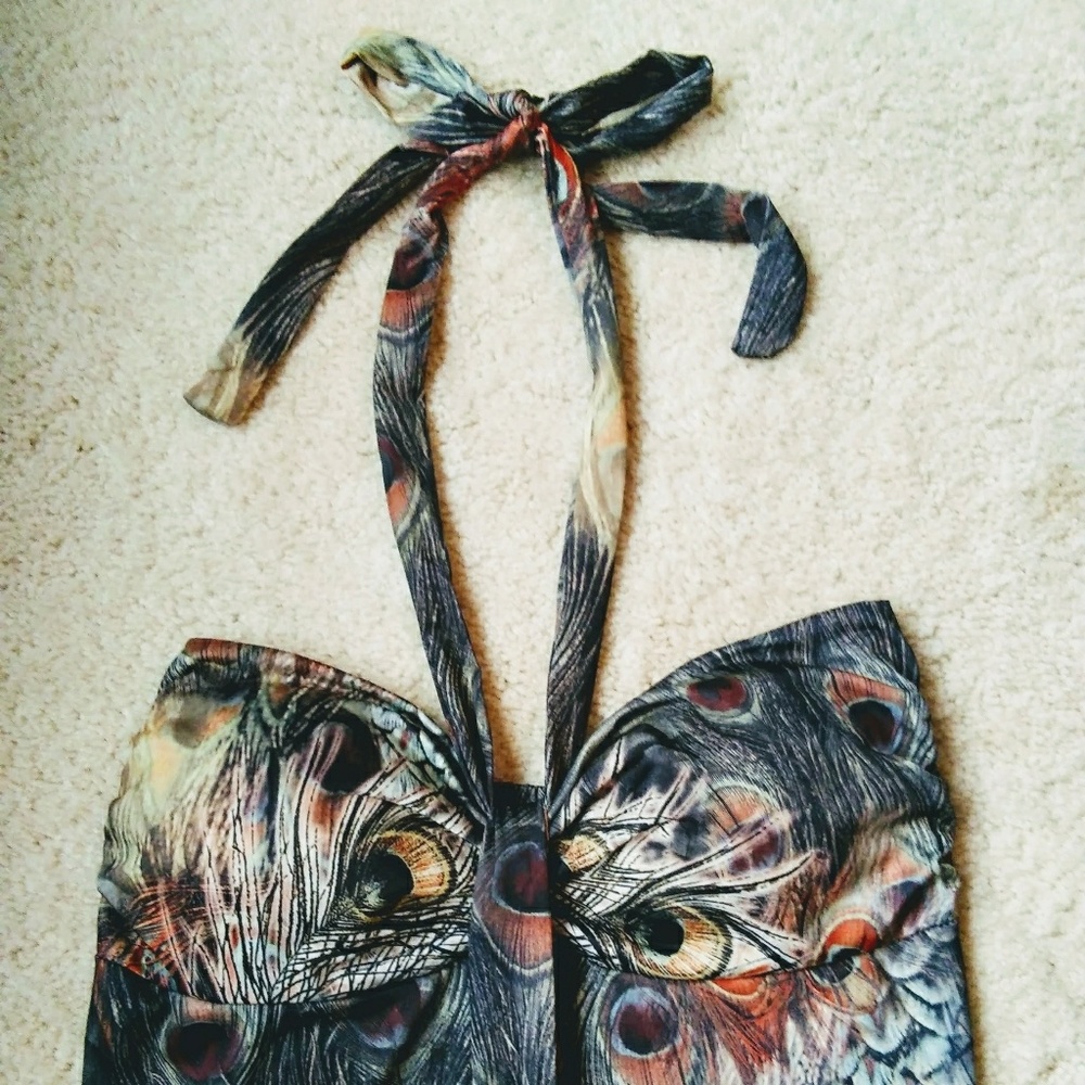 Floor Length Peacock Feather Pattern Dress